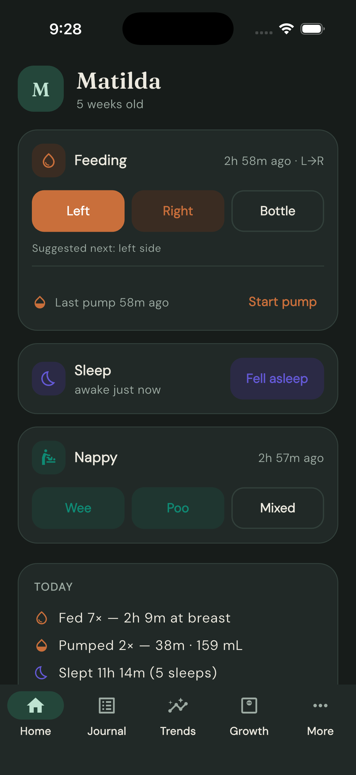 Home screen in dark mode